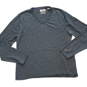 Weatherproof Vintage Cotton Cashmere Gray Long Sleeve V-Neck Sweater, Size XL